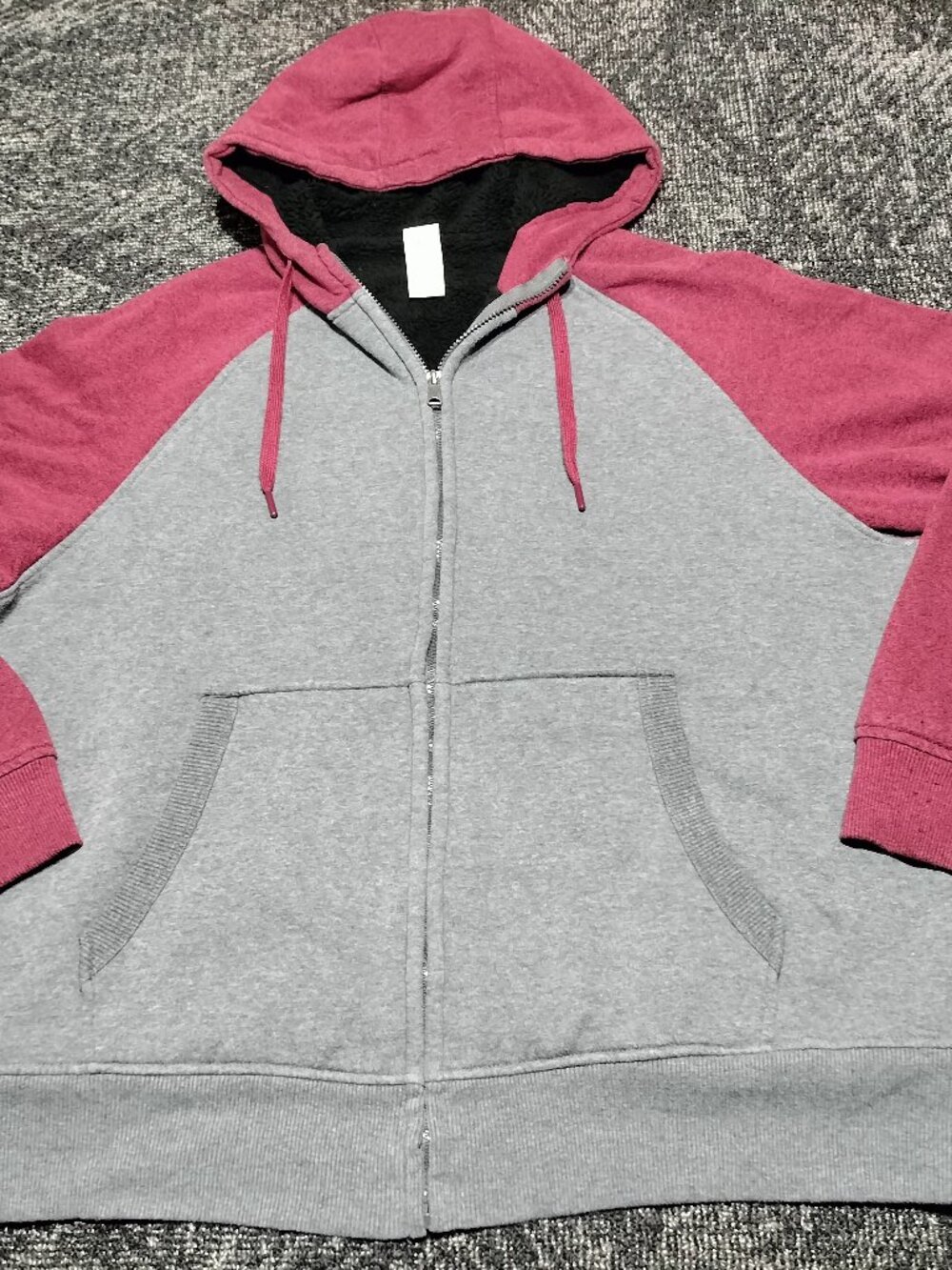Mens Faded Glory Gray XXL Black Sherpa Lined Heavyweight Full Zip Hoodie Jacket